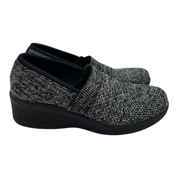 Skechers Pier Lite Wow Factor Shoes Womens 9.5 Black White Slip On Wedges 158410 - Picture 1 of 10